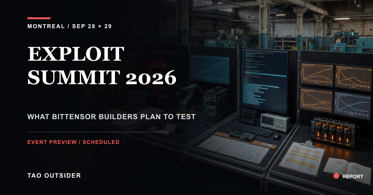 An editorial map of Exploit Summit 2026 in Montreal connecting competitive training, robotics, inference and incentive design.