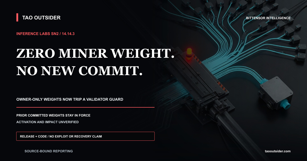 A validator weight pipeline stopping before an owner-only vector can be committed.