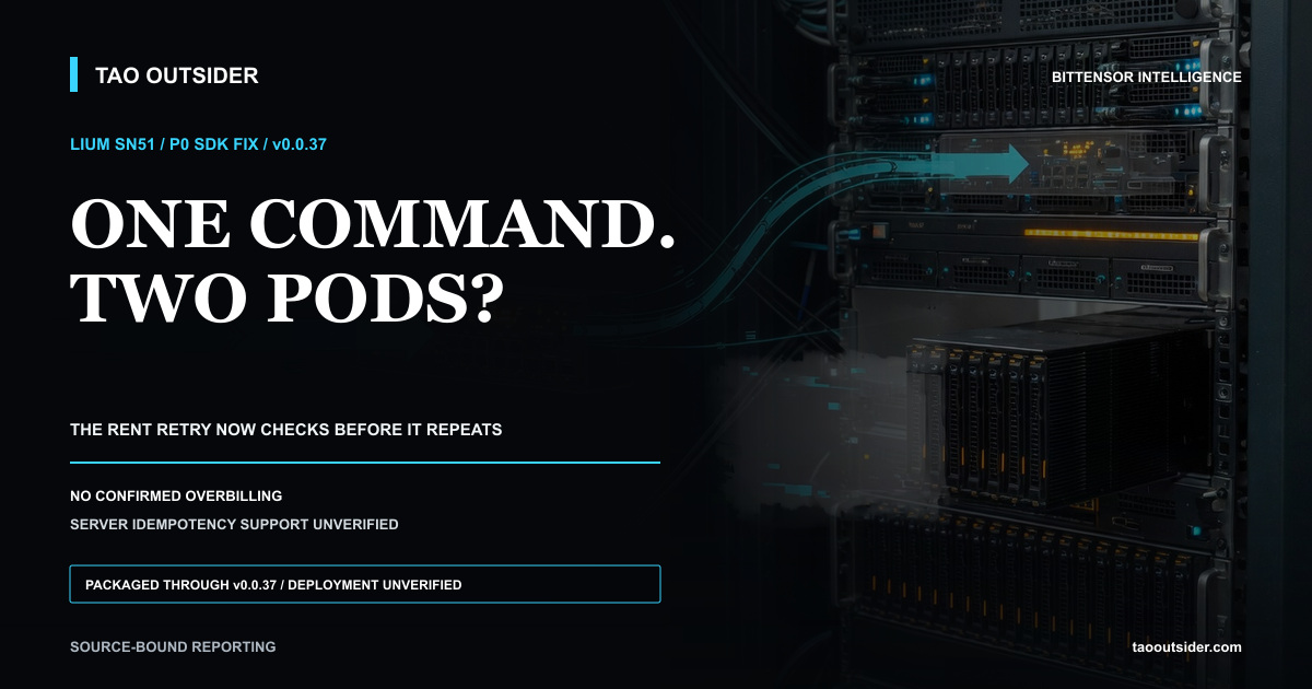 One Lium GPU rental request crossing an uncertain network response without creating an unintended second pod.