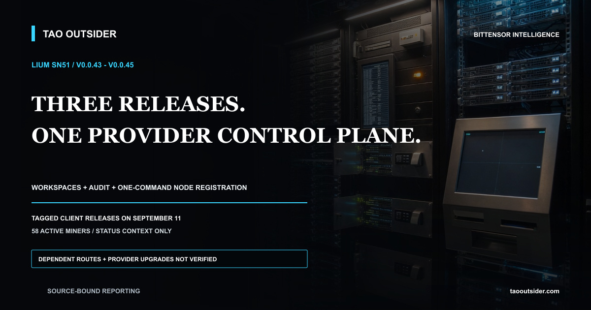 A GPU provider control room connecting node registration, workspace access and audit records for Lium SN51.
