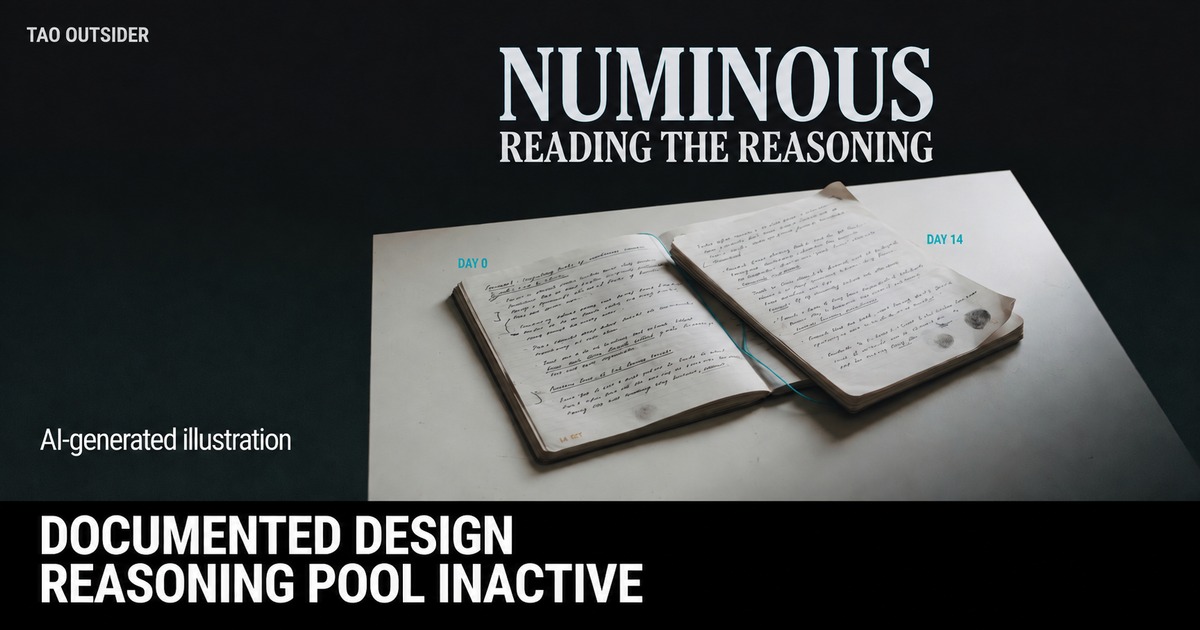 Conceptual notebooks representing reasoning on day zero and review on day fourteen, with inactive pool status.