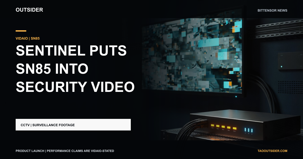 Vidaio SN85 Sentinel shown as a Bittensor video-compression product for security footage and CCTV workflows.