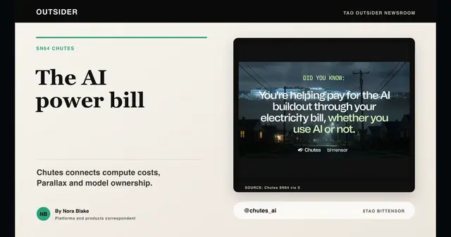 Chutes SN64 connecting Parallax, distributed AI training and the AI power bill with source visual.