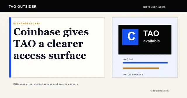 Coinbase and Bittensor TAO shown as an exchange access surface for users tracking Bittensor price.