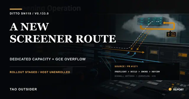 A node-scoped screening pipeline for Ditto SN118 with a staged dedicated host and GCE overflow route.