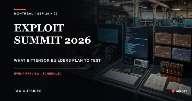 An editorial map of Exploit Summit 2026 in Montreal connecting competitive training, robotics, inference and incentive design.