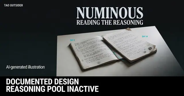 Conceptual notebooks representing reasoning on day zero and review on day fourteen, with inactive pool status.