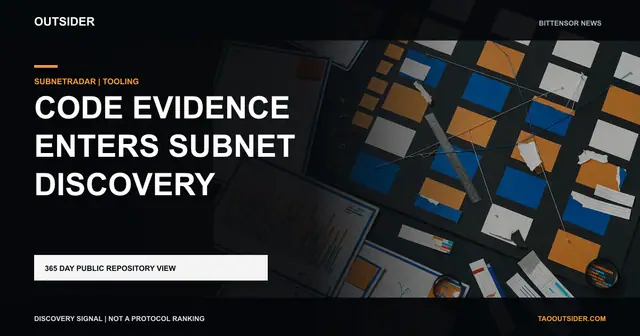 A code evidence desk comparing repository histories and development signals across Bittensor subnets.