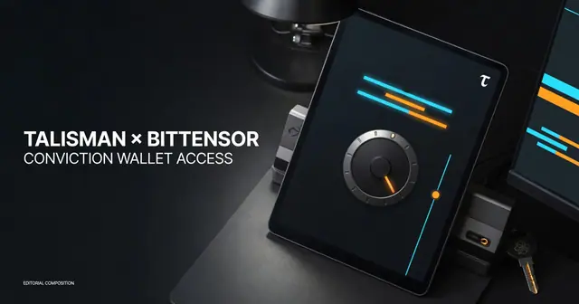 Editorial view of a Bittensor Conviction lock moving from a command line into a wallet interface.