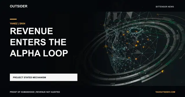 Yanez SN54 identity mesh surrounded by a circular alpha flow representing the project's revenue mechanism.