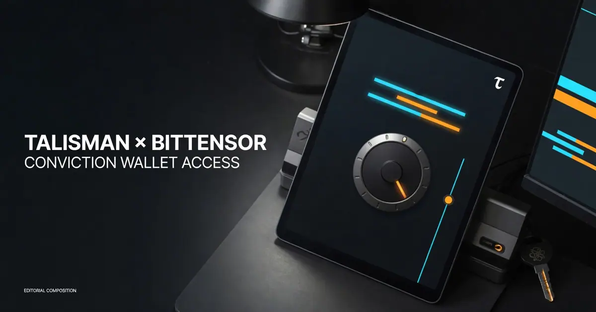 Editorial view of a Bittensor Conviction lock moving from a command line into a wallet interface.
